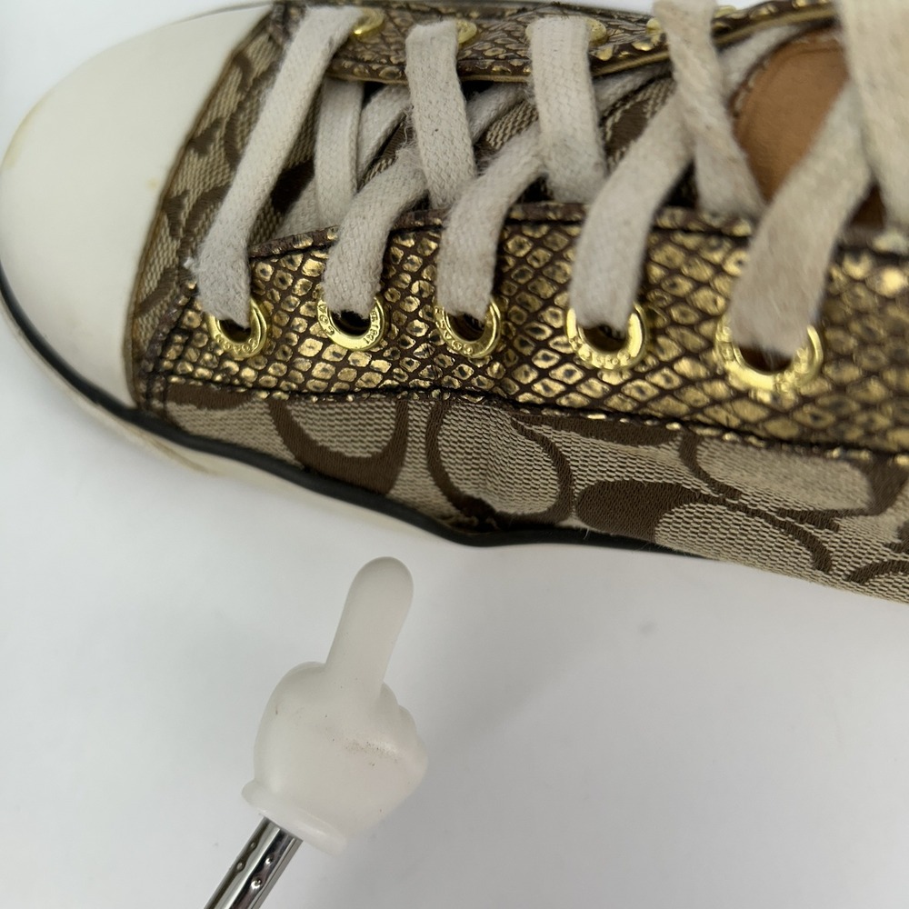 Coach Shoes Womens Size 7.5B Gema F0007 Gold Signature Canvas Lace Up Sneakers - Picture 6 of 16